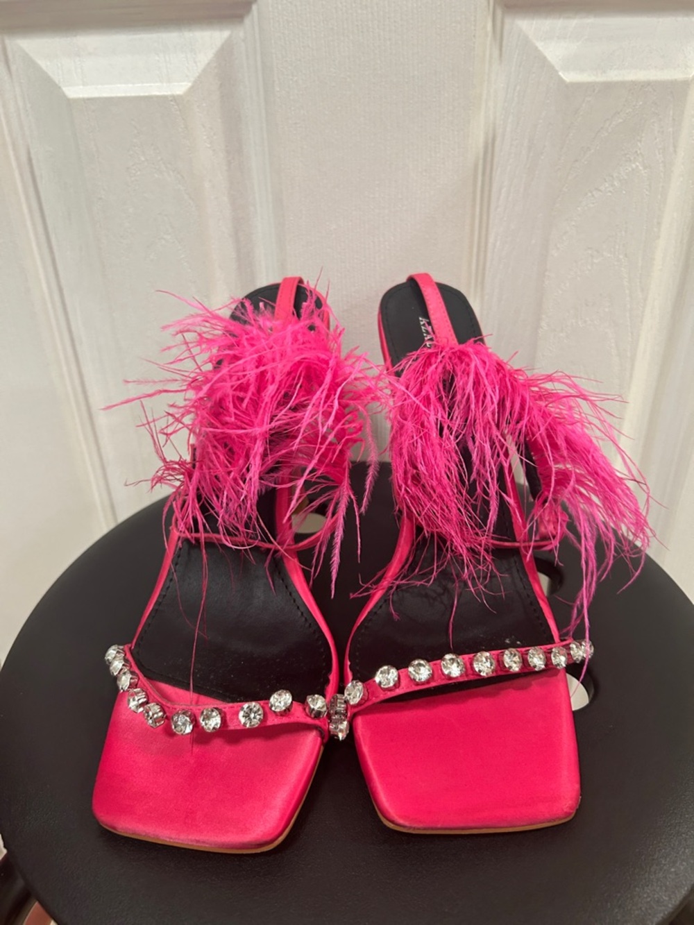 Pink Feather Strappy Heels Size 10 - Picture 3 of 8
